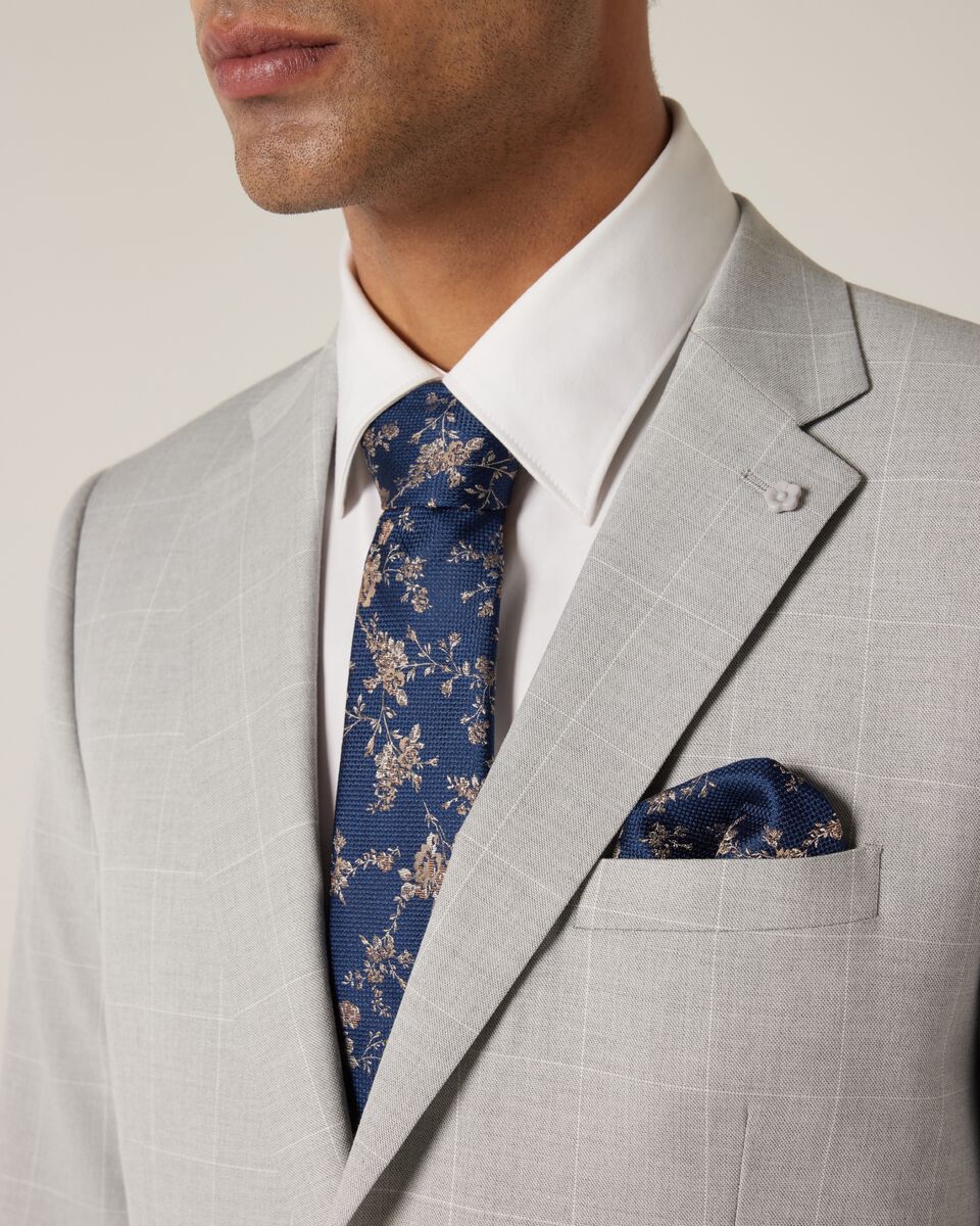 Floral Silk Tie, Navy, hi-res